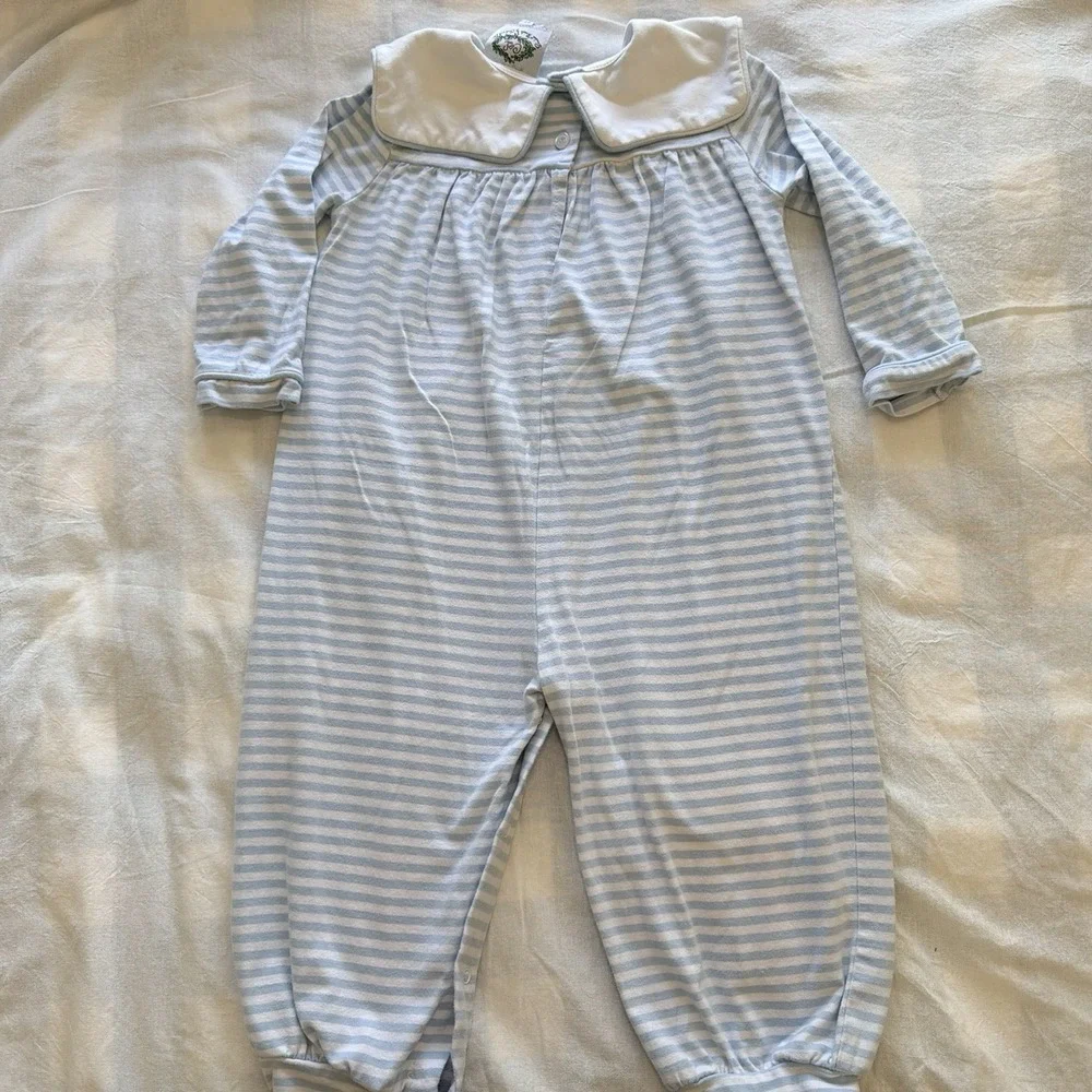 Cecil and Lou Blue White Stripe Monogrammed 